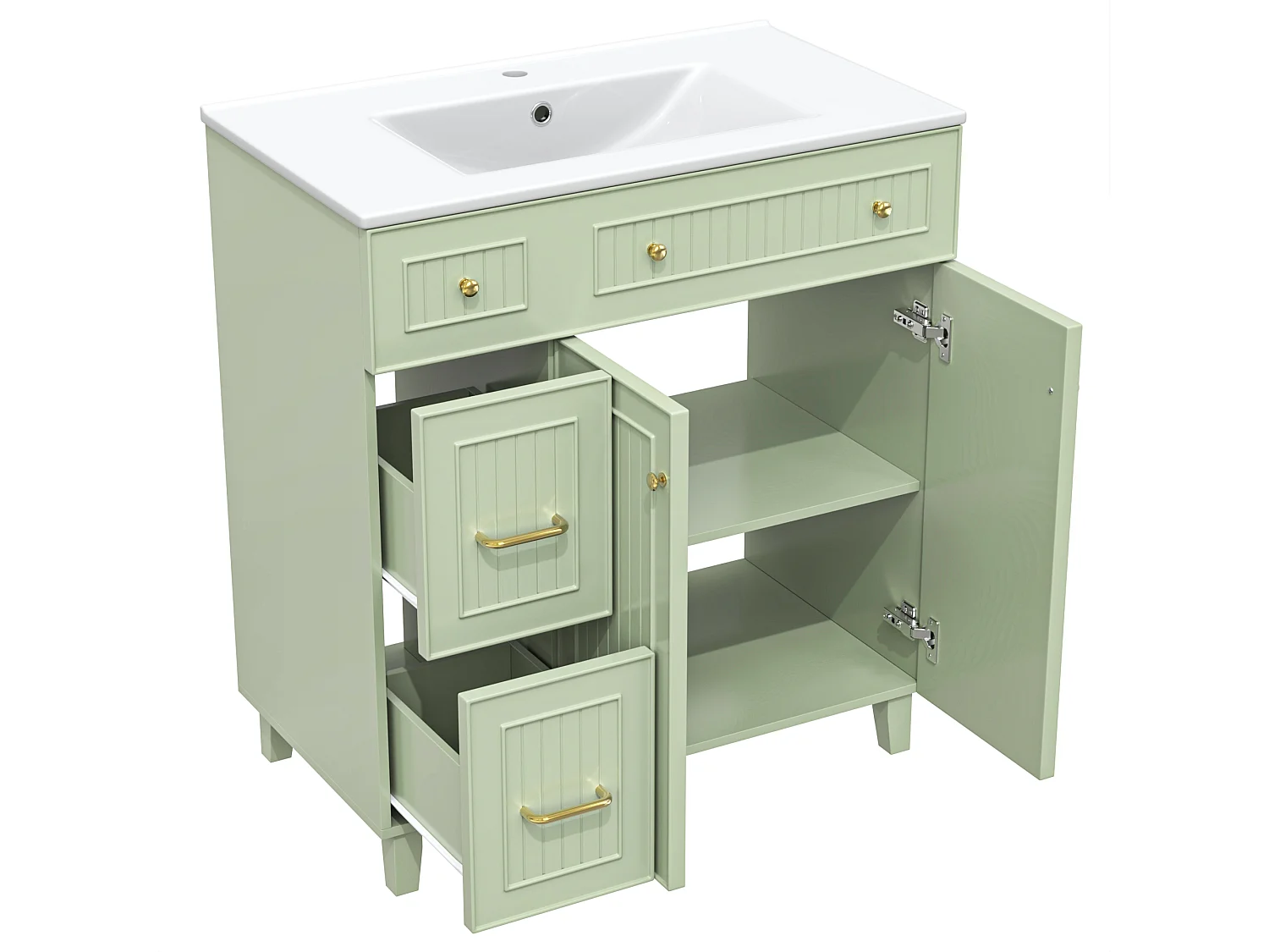 Meuble de salle de bain avec une vasque en céramique - avec 2 portes et 2 tiroirs - vert (robinet non inclus)