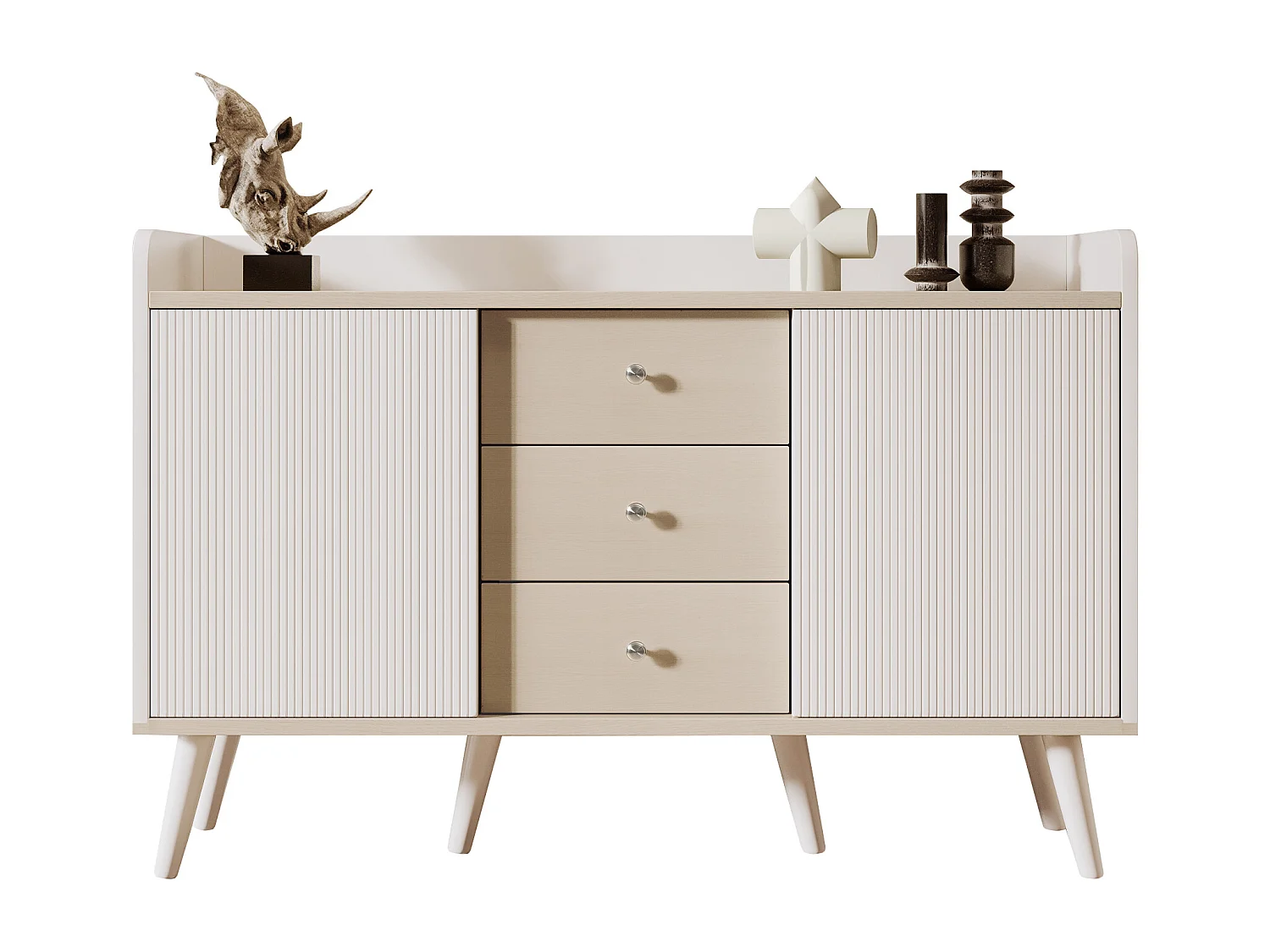 Credenza in pregiata venatura del legno per camera da letto e soggiorno - 117,5 x 40 x 80 cm - con 3 cassetti + 2 ante - truciolare - bianco