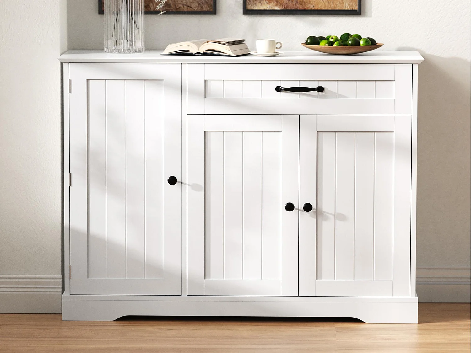Buffet moderne 107x40x83.4cm - avec 3 portes et 1 tiroir - avec étagères réglables - Blanc