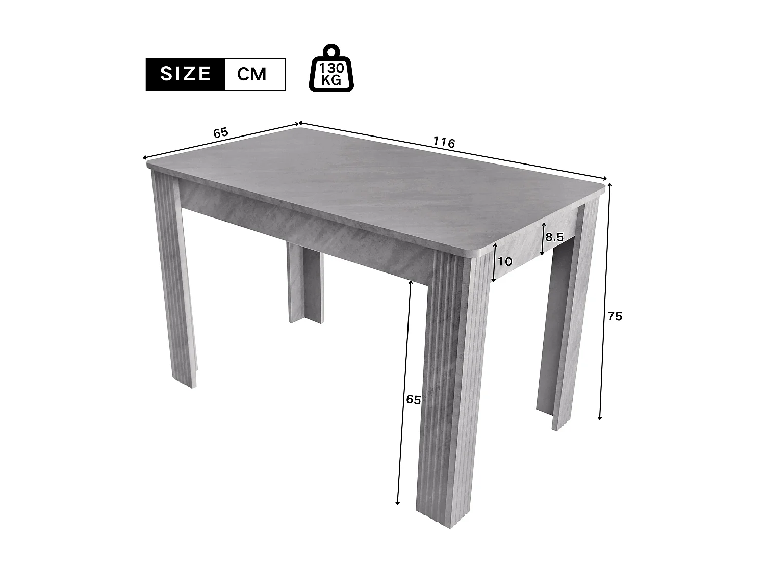 Tavolo da pranzo moderno - 116 x 65 x 75 cm - quattro gambe - effetto cemento - truciolato - grigio