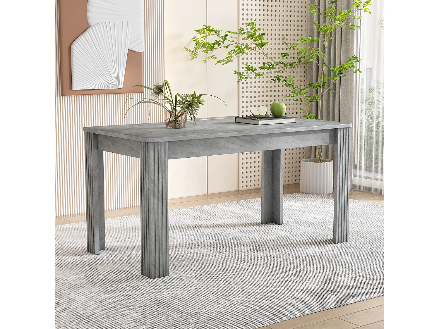 Table à manger contemporaine - 116 x 65 x 75 cm - quatre pieds - Aspect béton - aggloméré - gris