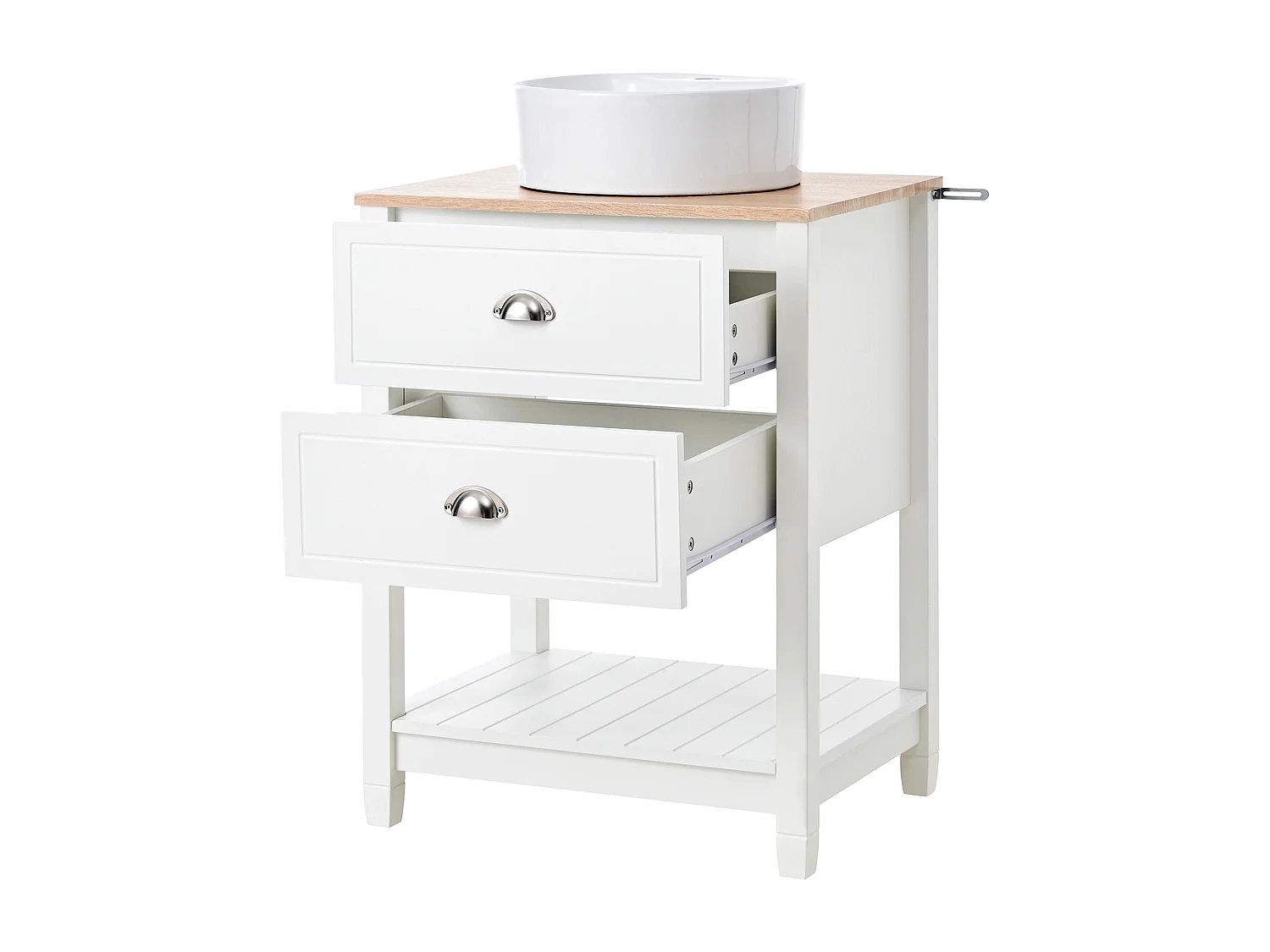 Meuble de salle de bain avec une vasque en céramique - avec 2 tiroirs et 1 compartiment de rangement ouvert - blanc (robinet non inclus)