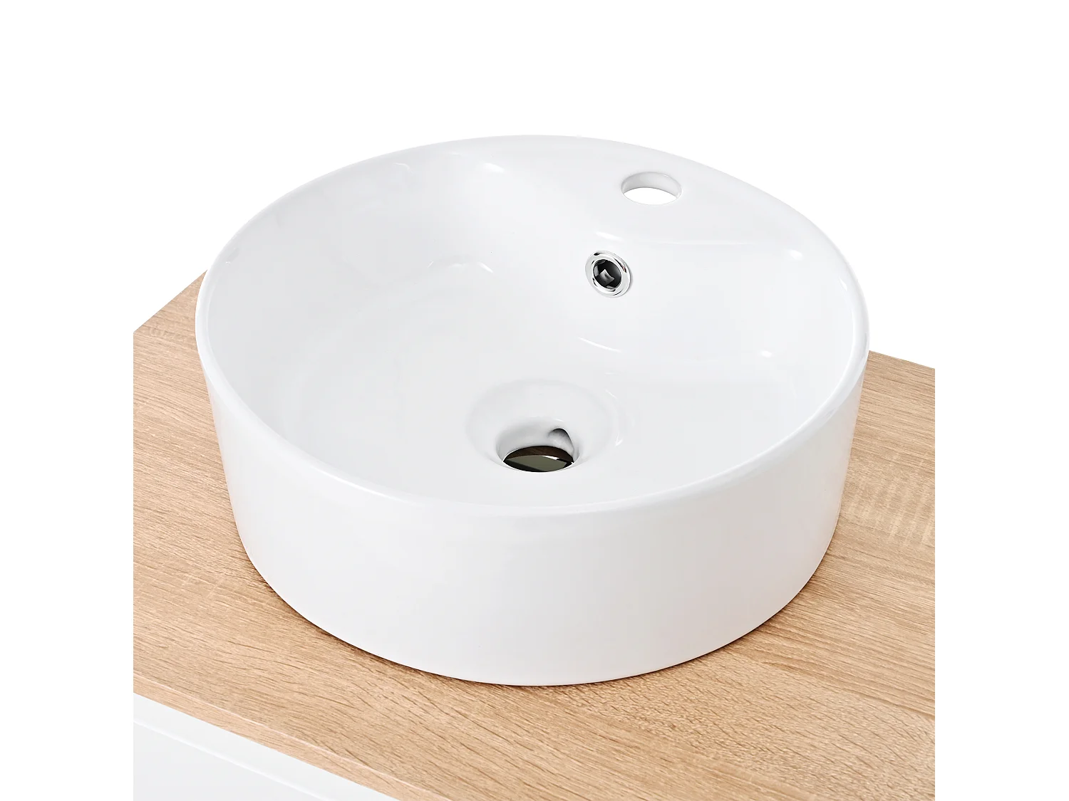 Meuble de salle de bain avec une vasque en céramique - avec 2 tiroirs et 1 compartiment de rangement ouvert - blanc (robinet non inclus)