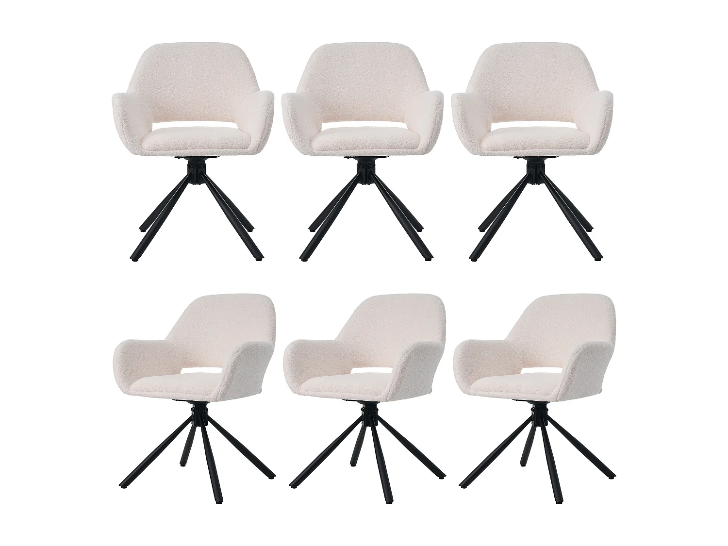 Lot de 6 chaises de salle à manger pivotantes en sherpa - 60 x 60 x 80 cm - avec accoudoirs - blanc