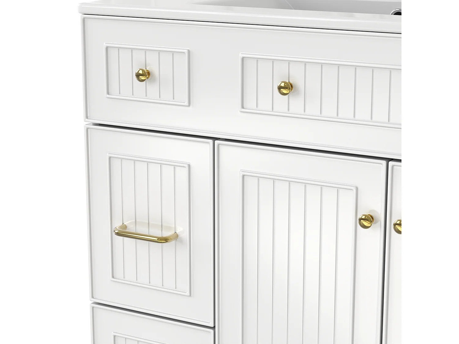 Meuble de salle de bain avec une vasque en céramique - avec 2 portes et 2 tiroirs - blanc (robinet non inclus)