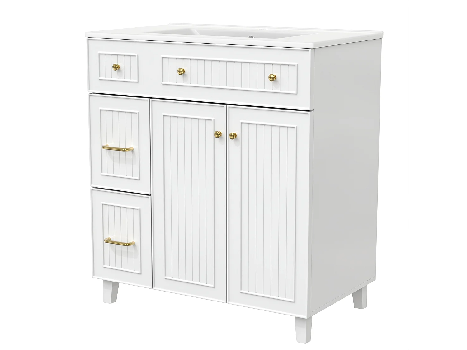 Meuble de salle de bain avec une vasque en céramique - avec 2 portes et 2 tiroirs - blanc (robinet non inclus)