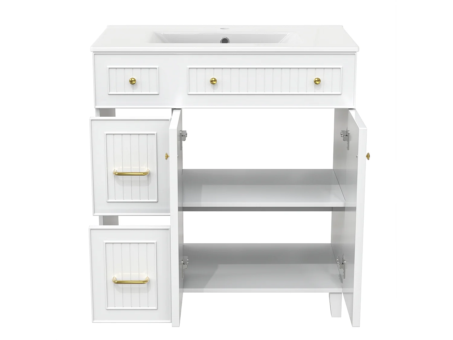 Meuble de salle de bain avec une vasque en céramique - avec 2 portes et 2 tiroirs - blanc (robinet non inclus)