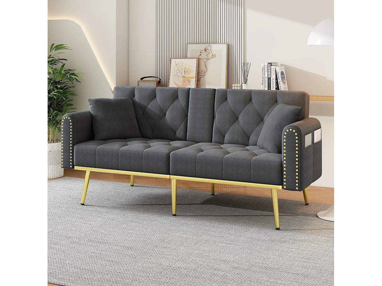 Canapé 2 places - avec fonction relax - trois positions d'inclinaison réglables - porte-gobelet inclus - gris