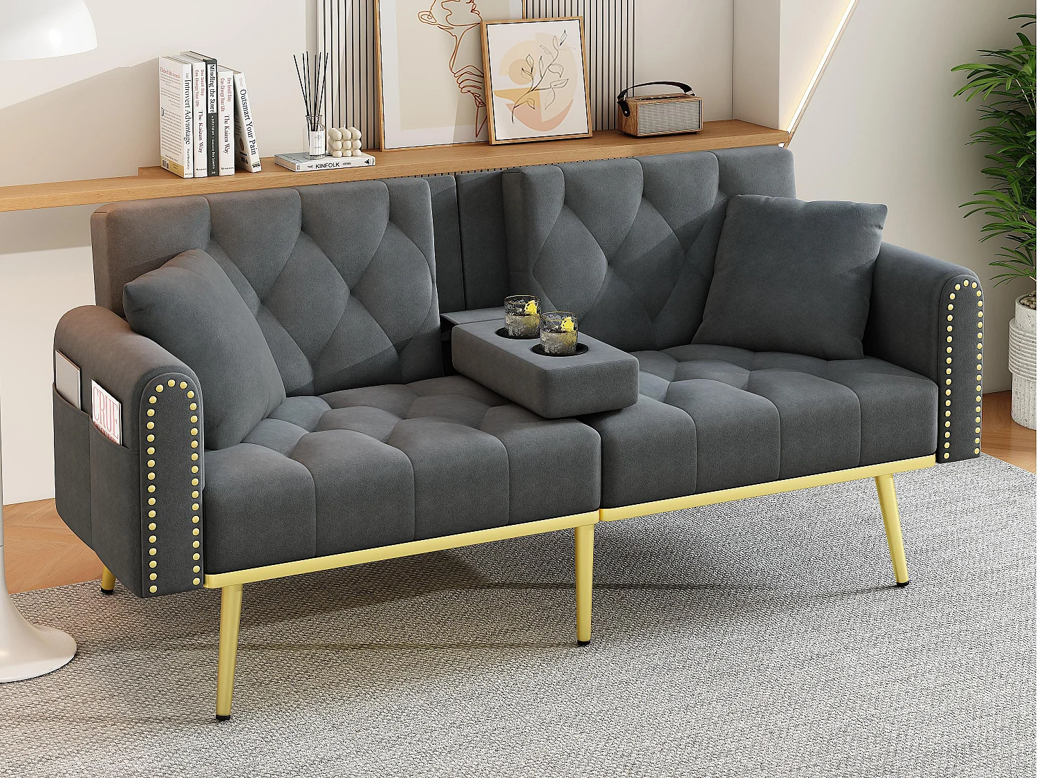 2-Sitzer Sofa - mit Relax-Funktion - drei verstellbare Neigungspositionen - Getränkehalter inklusive - grau