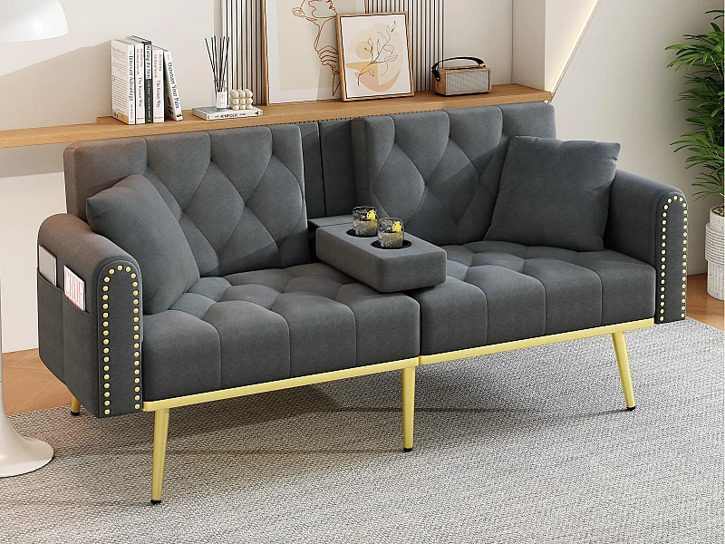 Canapé 2 places - avec fonction relax - trois positions d'inclinaison réglables - porte-gobelet inclus - gris