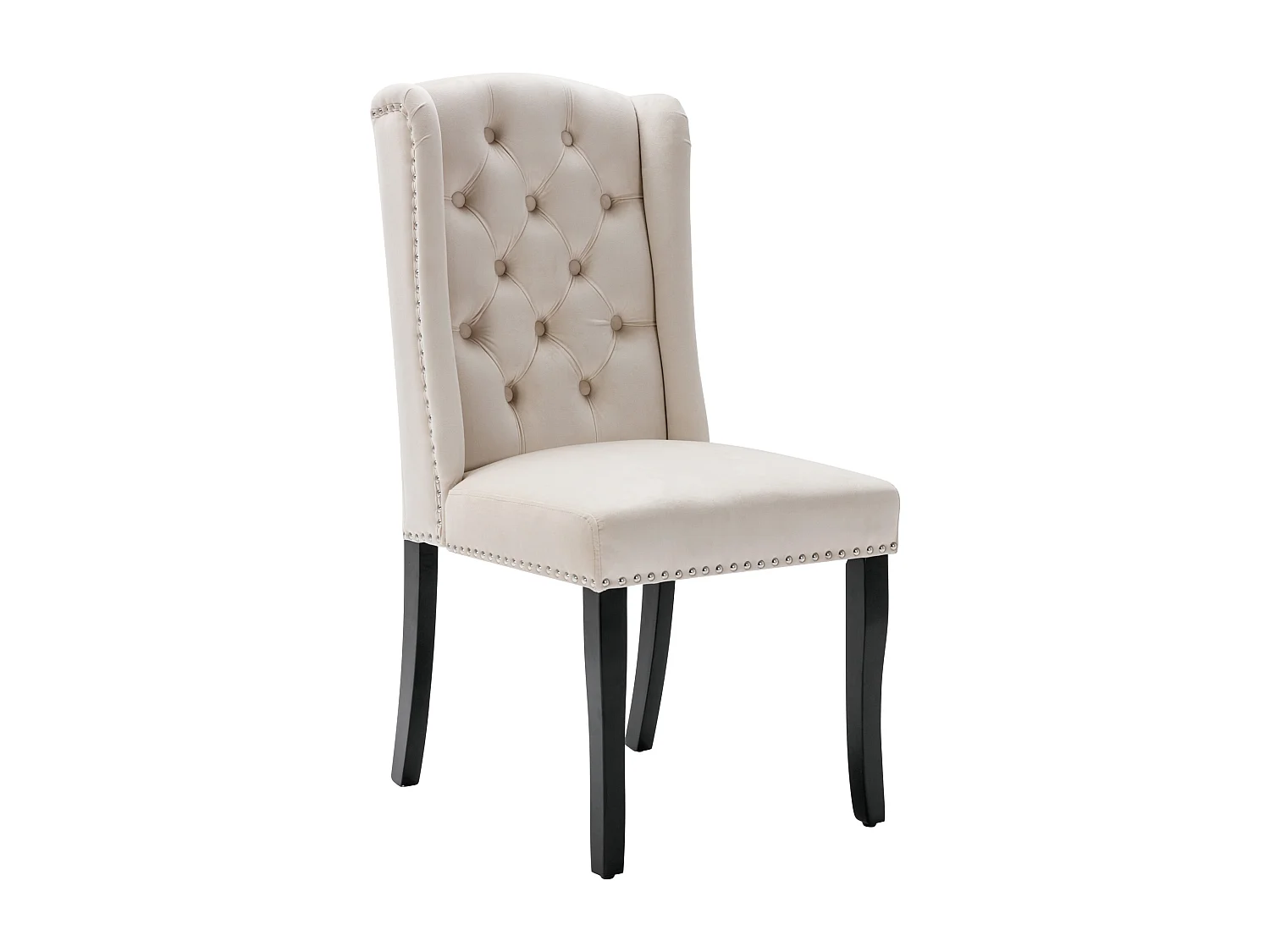 Set van 4 fluwelen eetkamerstoelen - 49 x 61 x 100 cm - eiken poten - voor slaapkamer en woonkamer - beige