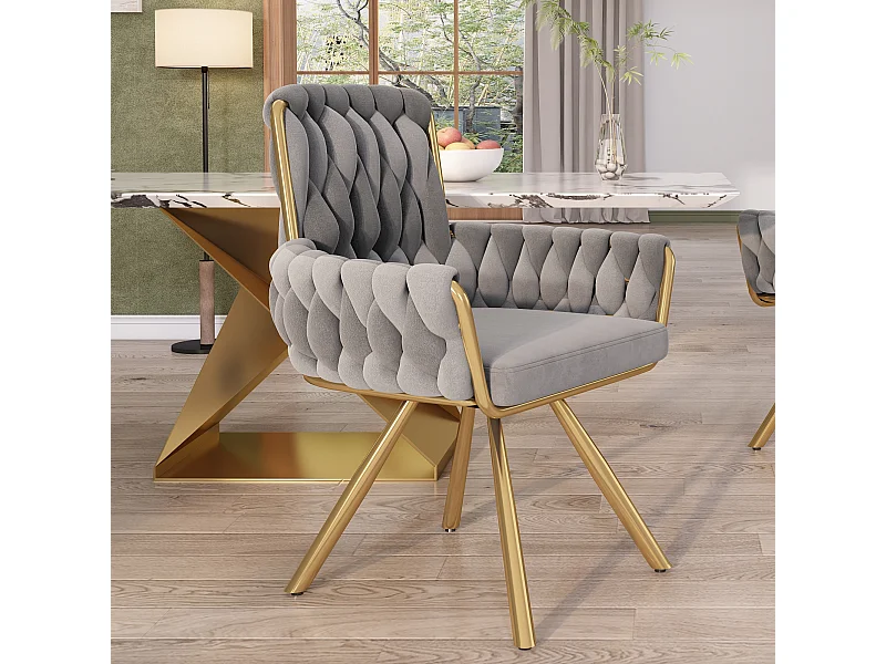 Fotel obrotowy welurowy - 63 x 50 x 87 cm - fotel na czterech metalowych nogach - szary