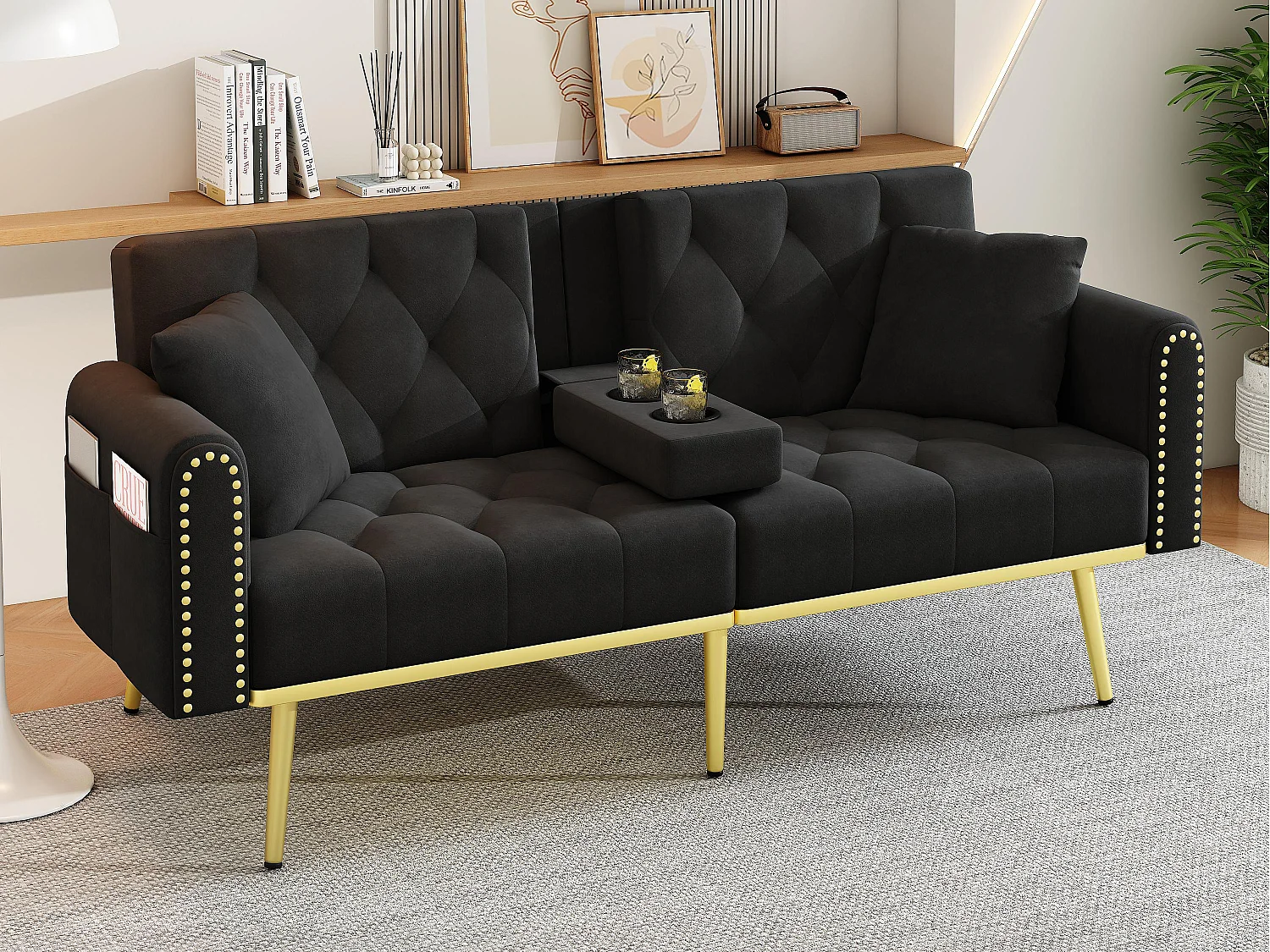 2-Sitzer Sofa - mit Relax-Funktion - drei verstellbare Neigungspositionen - Getränkehalter inklusive - schwarz