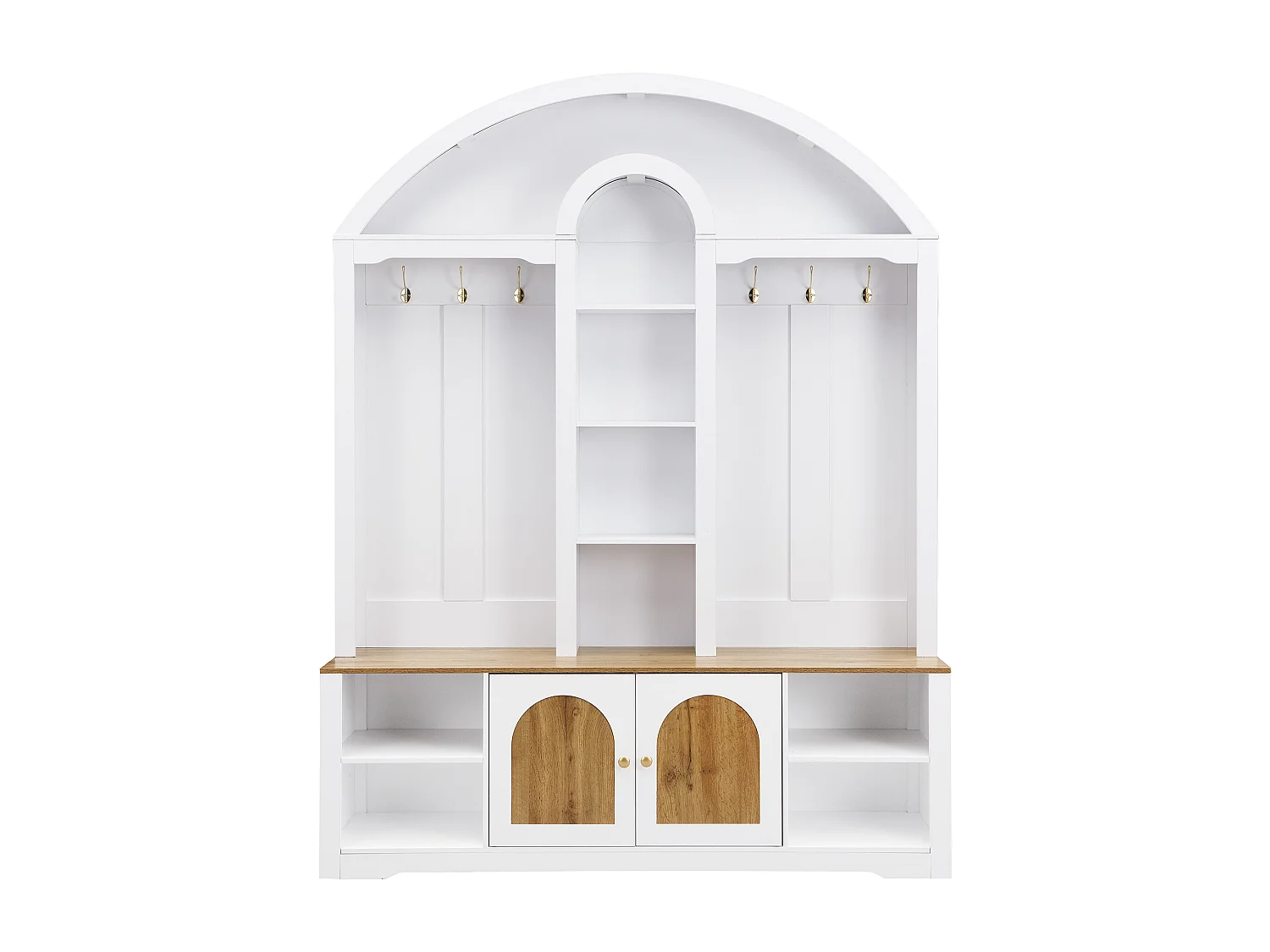 Garderobenset für den Eingangsbereich 150x40x195 cm - Schuhschrank - mit LED-Beleuchtung - Offenes Ablagefach - mit Haken - 2 Türen - MDF - Weiß