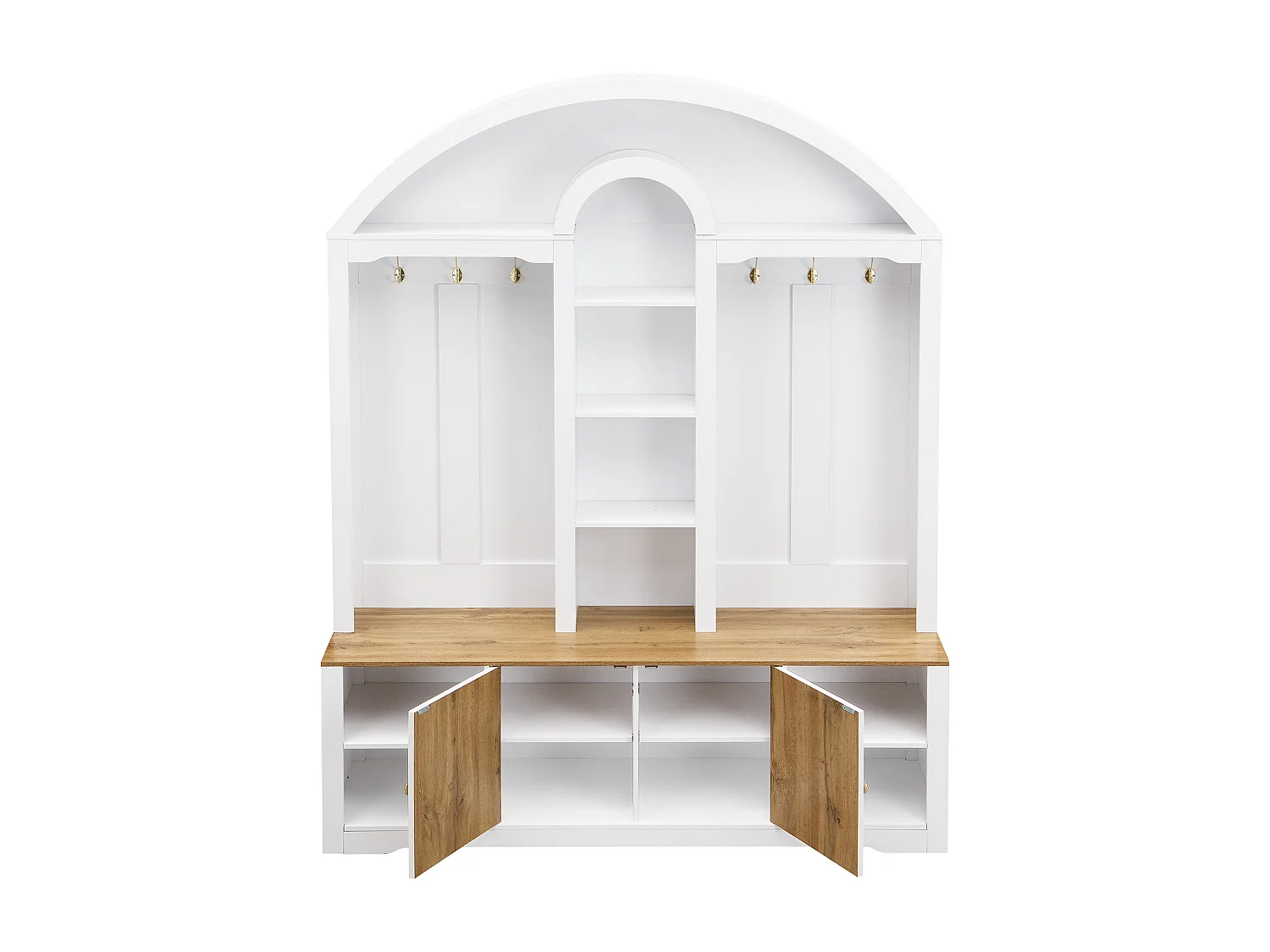 Garderobenset für den Eingangsbereich 150x40x195 cm - Schuhschrank - mit LED-Beleuchtung - Offenes Ablagefach - mit Haken - 2 Türen - MDF - Weiß