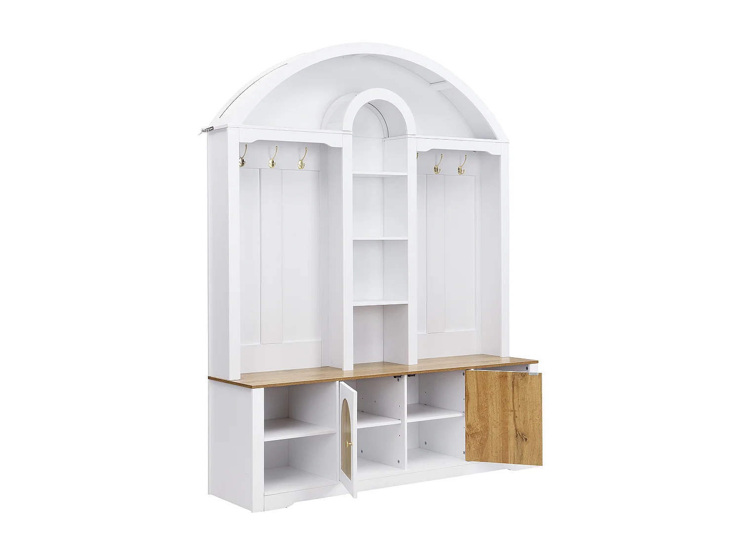 Garderobenset für den Eingangsbereich 150x40x195 cm - Schuhschrank - mit LED-Beleuchtung - Offenes Ablagefach - mit Haken - 2 Türen - MDF - Weiß