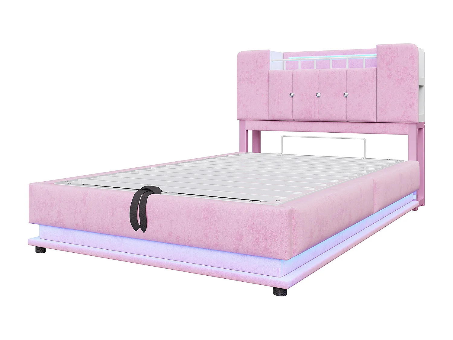 Gepolstertes Stauraumbett 90x200 cm - mit LED-Beleuchtung - mit USB-Anschluss - Samt - rosa​ (Matratze nicht inbegriffen)