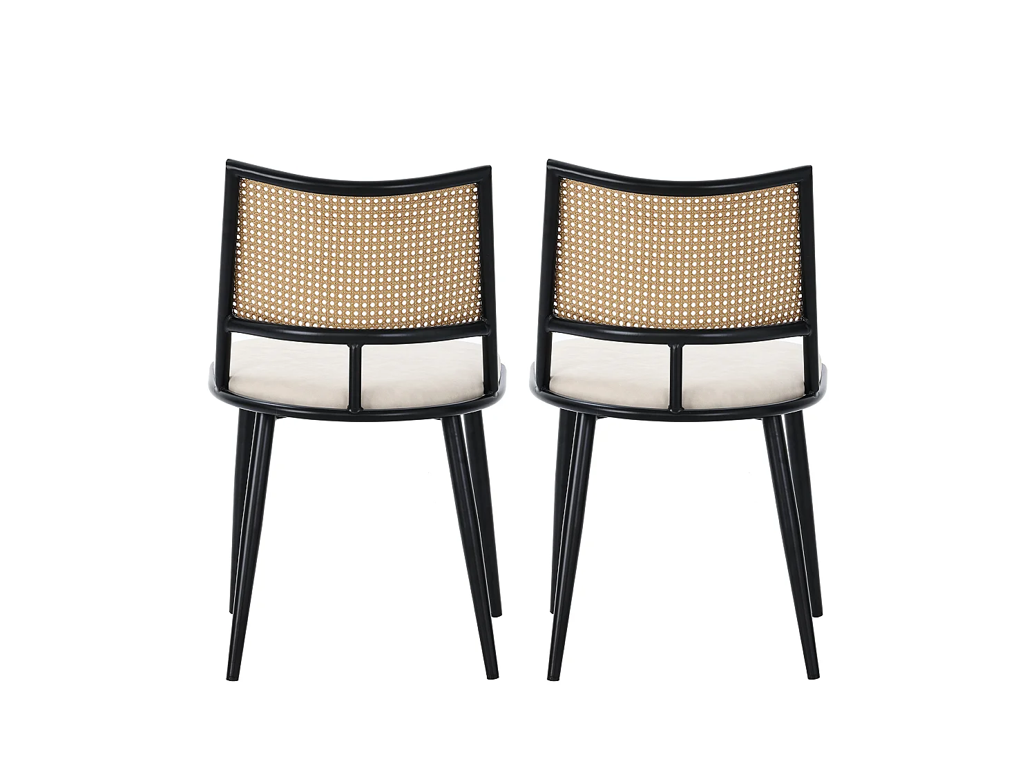 Set van 2 eetkamerstoelen - 50 x 48 x 80 cm - polyurethaan zitting - rotan rugleuning - Rotan - zwart