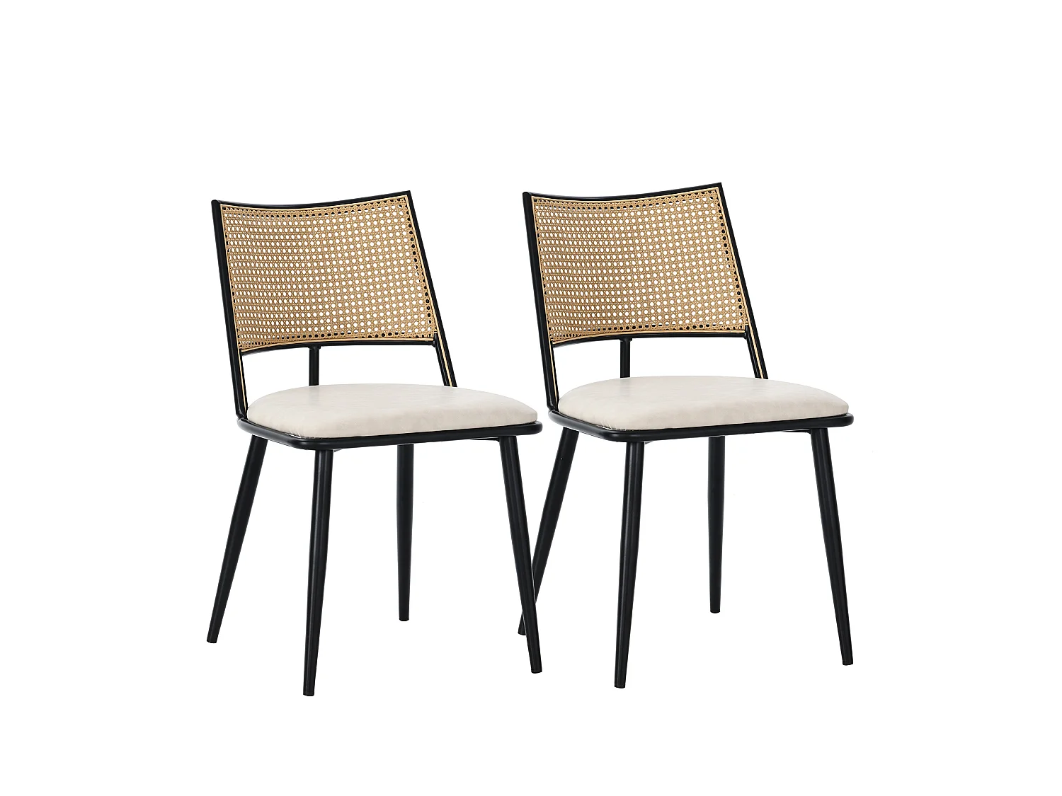 Set van 2 eetkamerstoelen - 50 x 48 x 80 cm - polyurethaan zitting - rotan rugleuning - Rotan - zwart