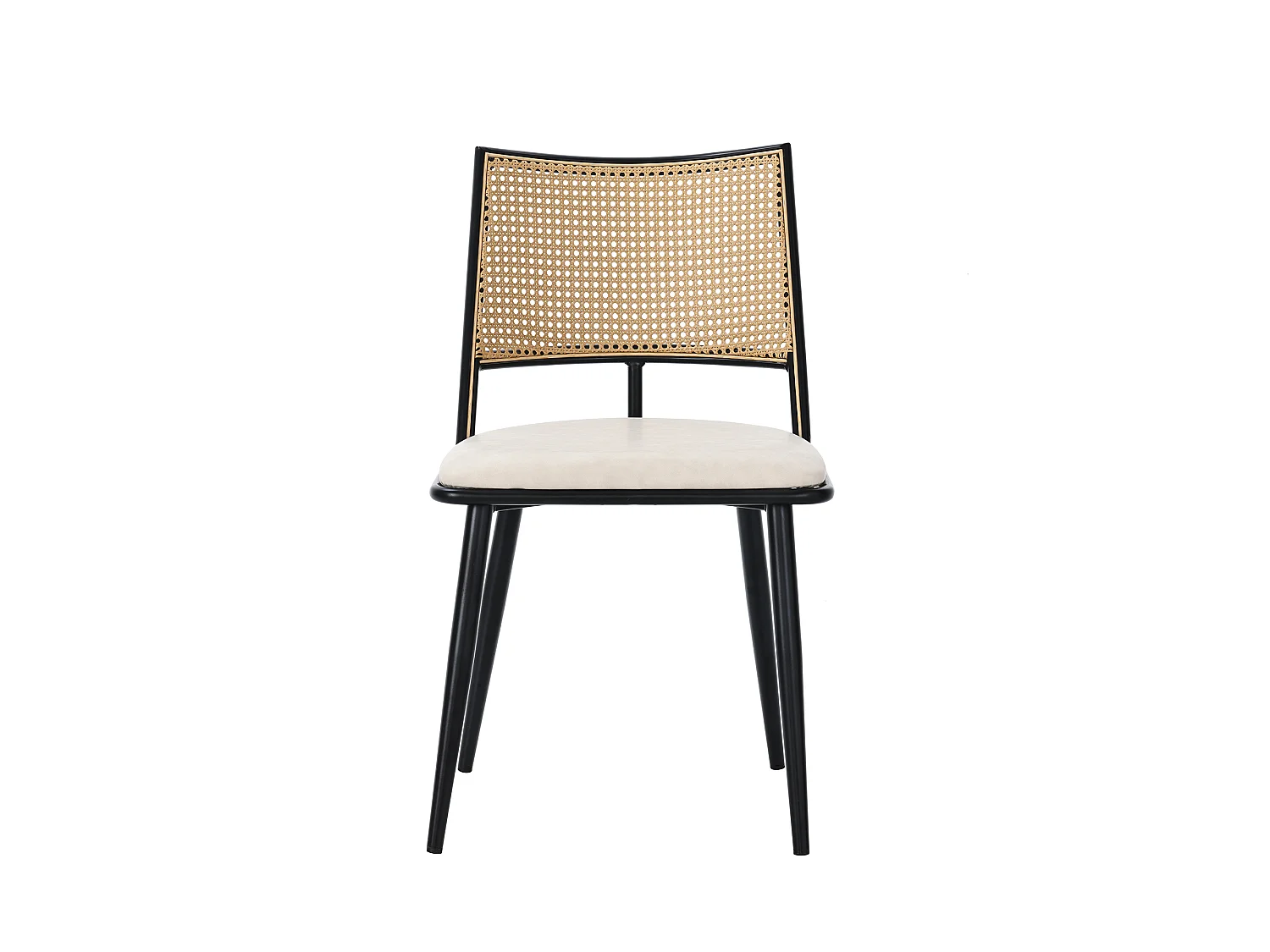 Set van 2 eetkamerstoelen - 50 x 48 x 80 cm - polyurethaan zitting - rotan rugleuning - Rotan - zwart