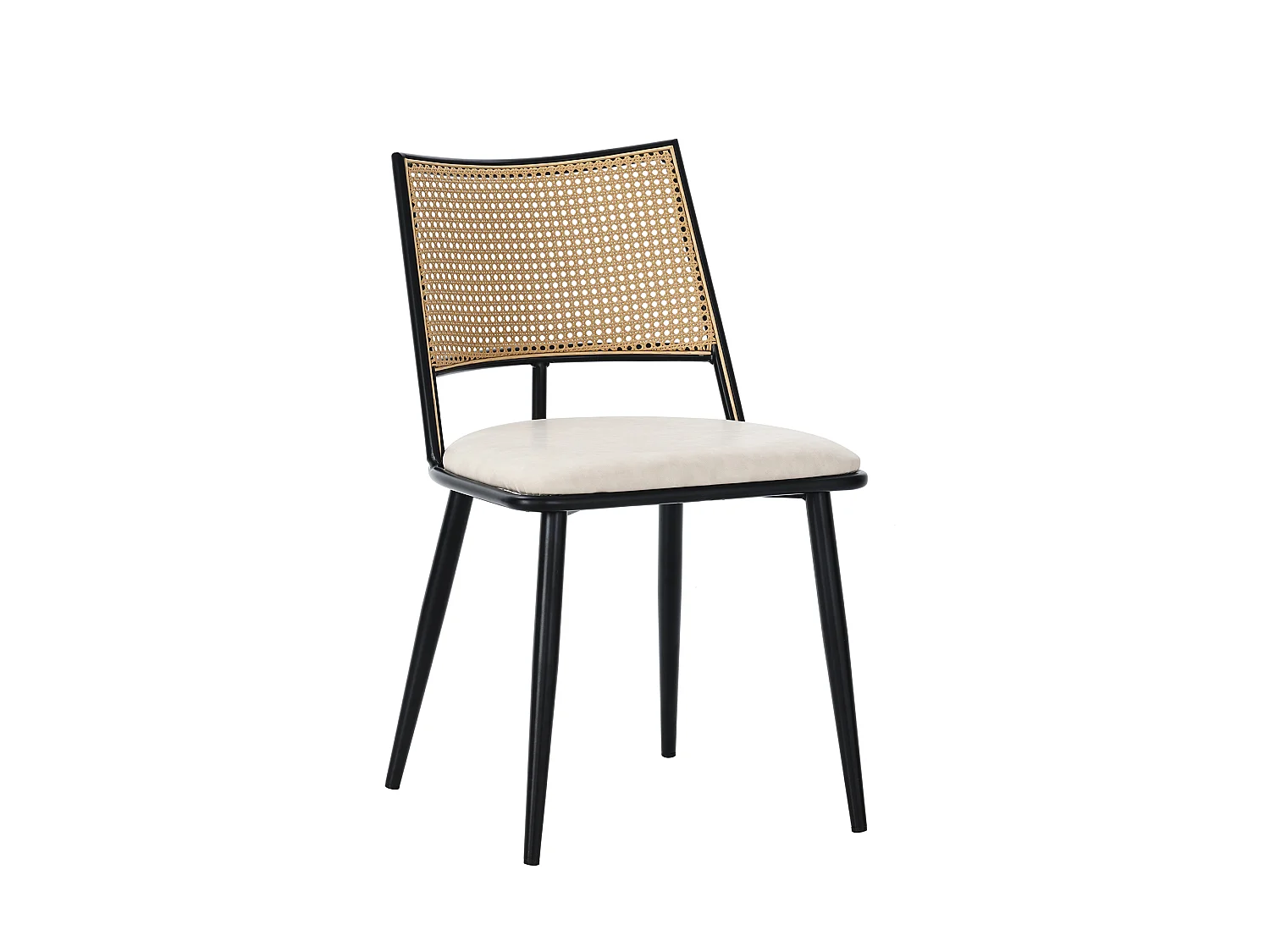 Set van 2 eetkamerstoelen - 50 x 48 x 80 cm - polyurethaan zitting - rotan rugleuning - Rotan - zwart