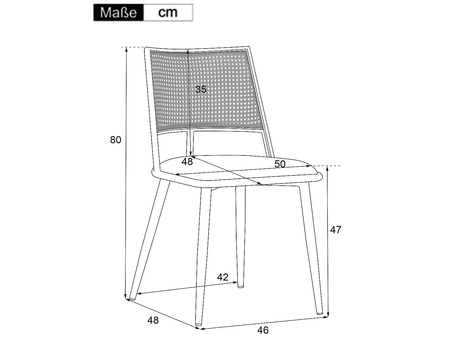 Set van 2 eetkamerstoelen - 50 x 48 x 80 cm - polyurethaan zitting - rotan rugleuning - Rotan - zwart