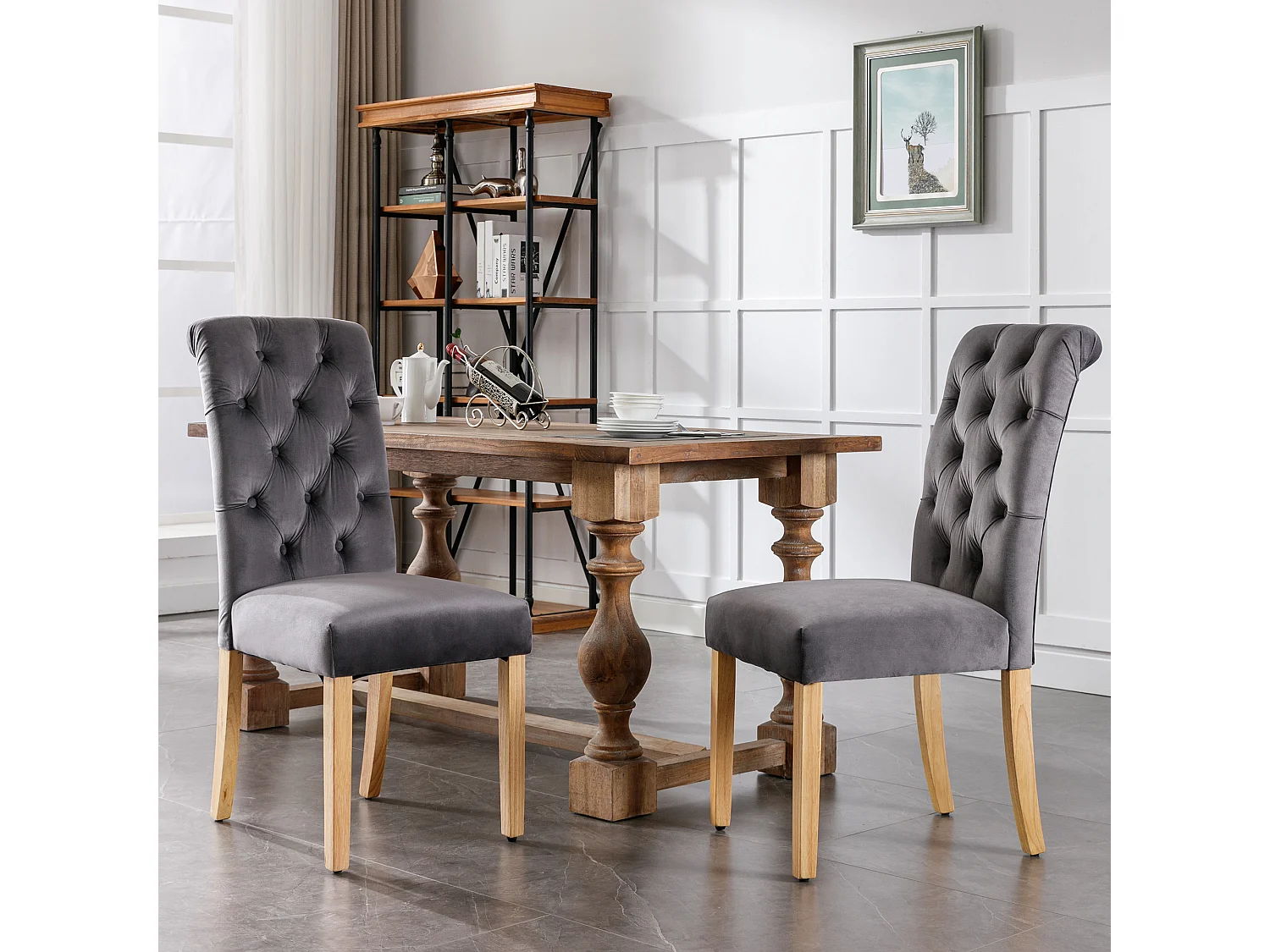 Lot de 6 chaises de salle à manger en velours - 45 x 65 x 101 cm - pieds en chêne - chaise de détente - gris