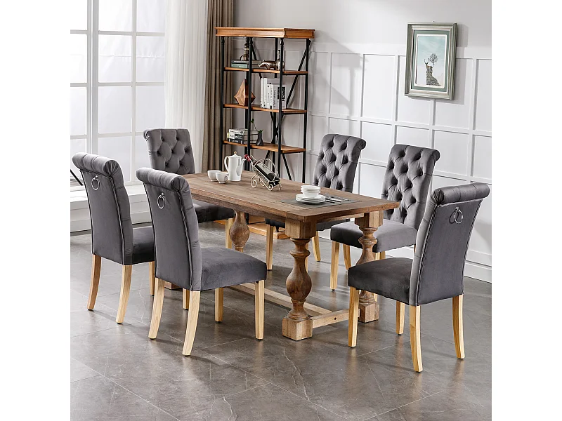 Set van 6 fluwelen eetkamerstoelen - 45 x 65 x 101 cm - eiken poten - loungestoel - grijs