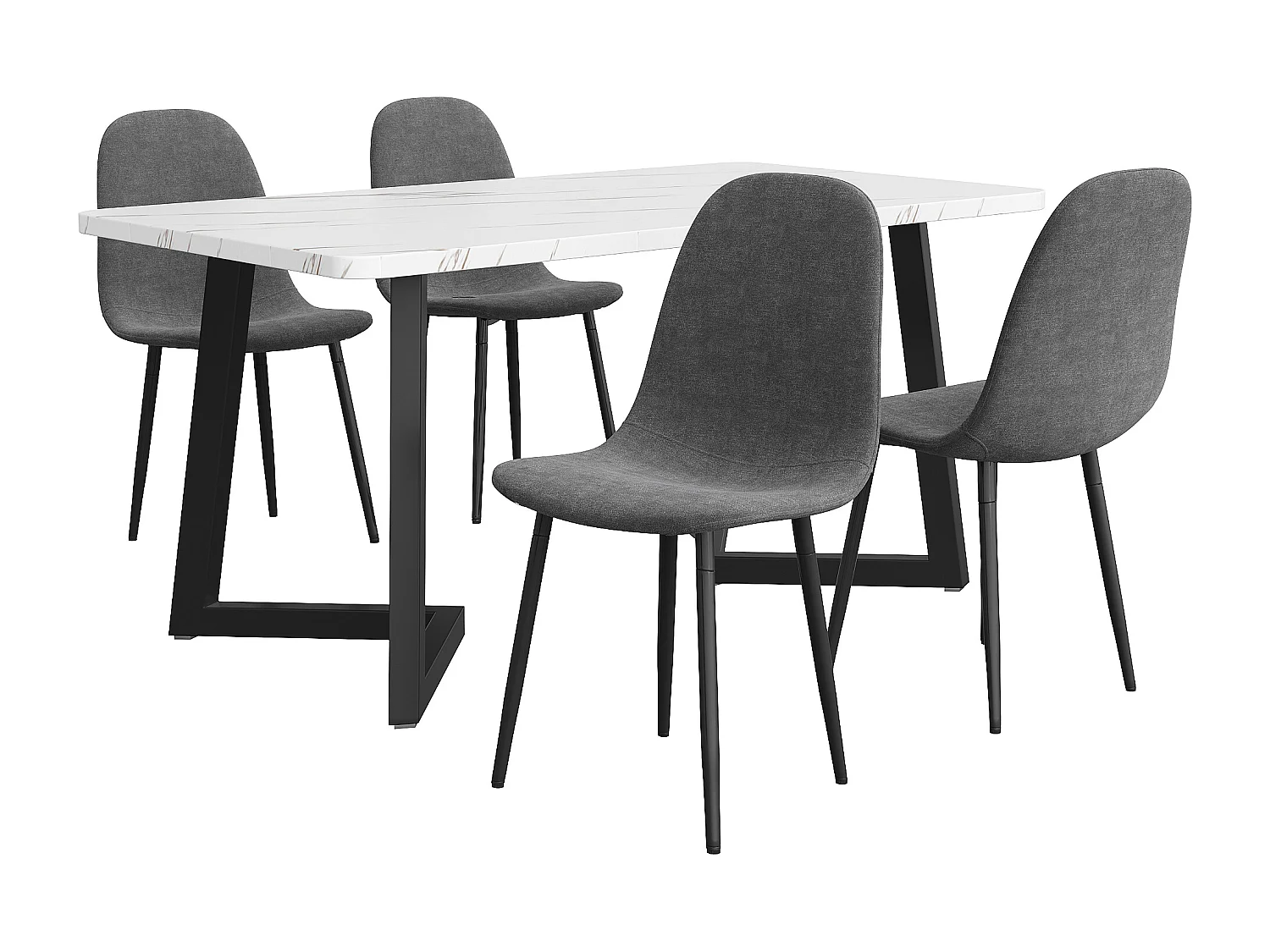 Ensemble de salle à manger (5 pièces) - 1 table et 4 chaises - chaises avec dossier - pieds de table noirs - MDF - gris + noir