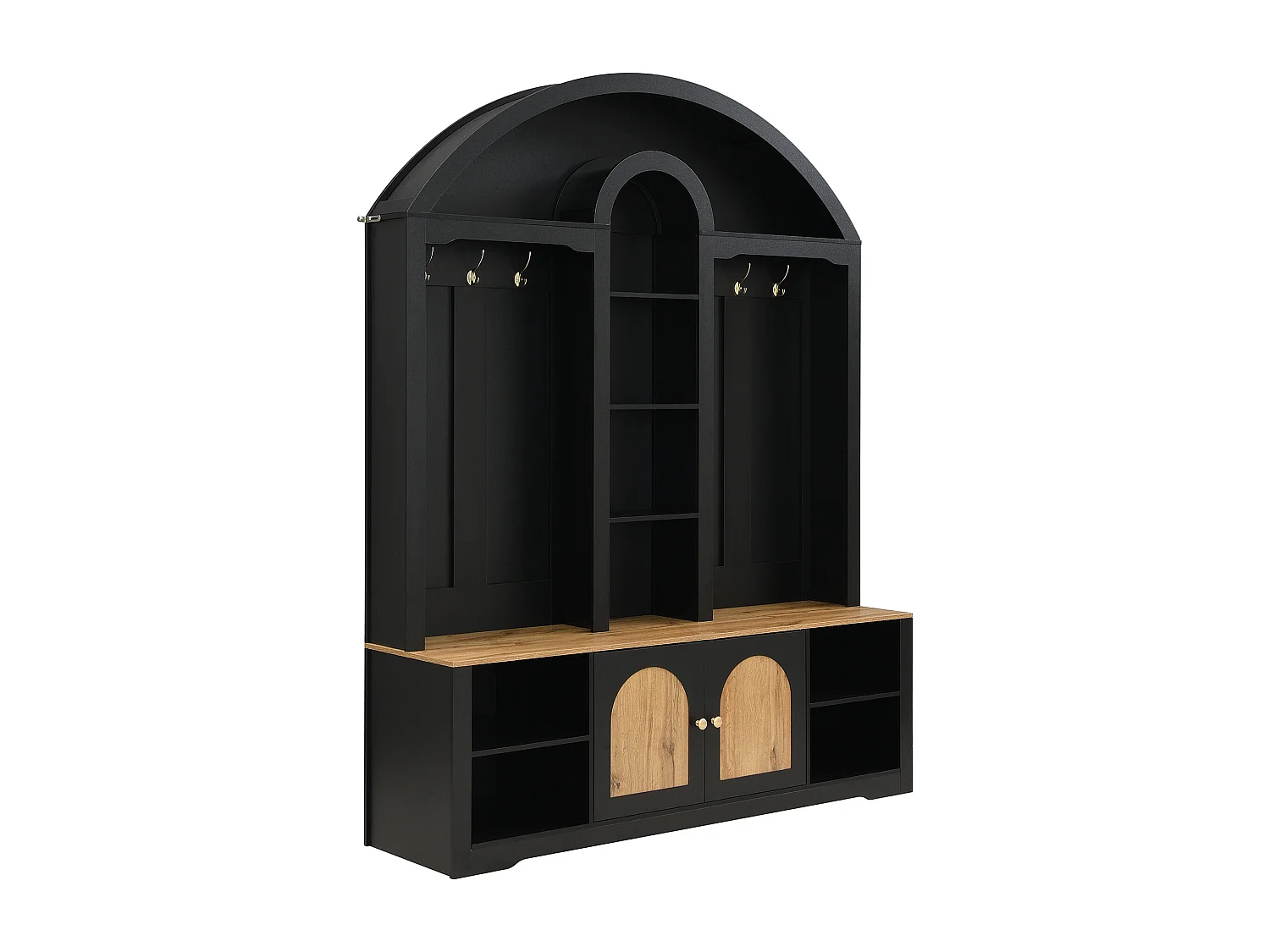 Ensemble vestiaire d'entrée 150x40x195 cm - Meuble à chaussures - avec LED - Étagère ouverte - avec crochets - 2 portes - MDF - Noir