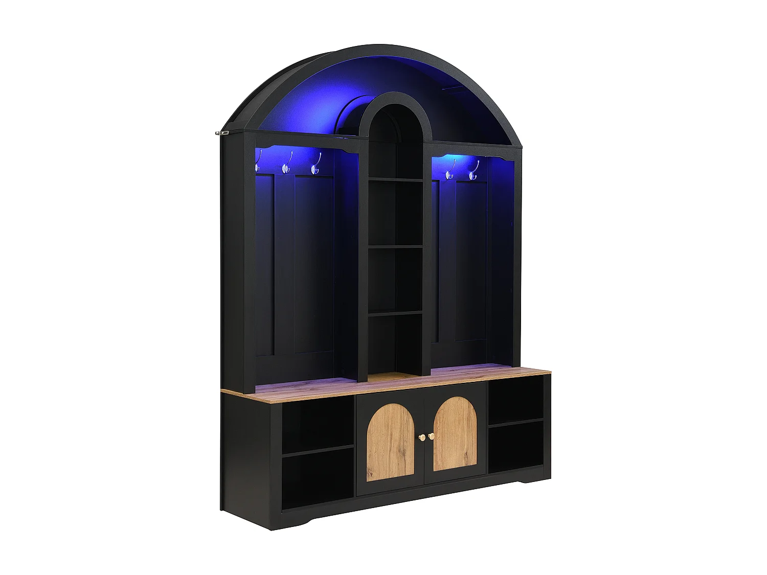 Ensemble vestiaire d'entrée 150x40x195 cm - Meuble à chaussures - avec LED - Étagère ouverte - avec crochets - 2 portes - MDF - Noir