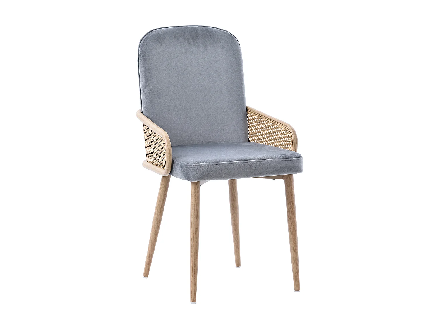Lot de 6 chaises de salle à manger en velours - 45 x 43 x 90 cm - design rotin - avec 4 pieds en métal - gris