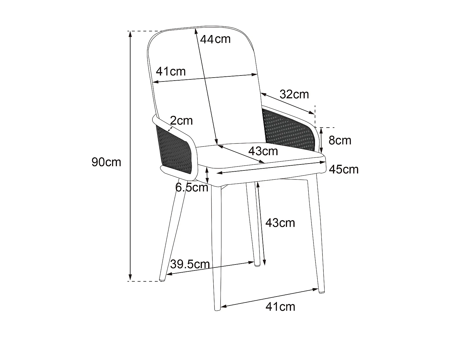 Lot de 6 chaises de salle à manger en velours - 45 x 43 x 90 cm - design rotin - avec 4 pieds en métal - gris