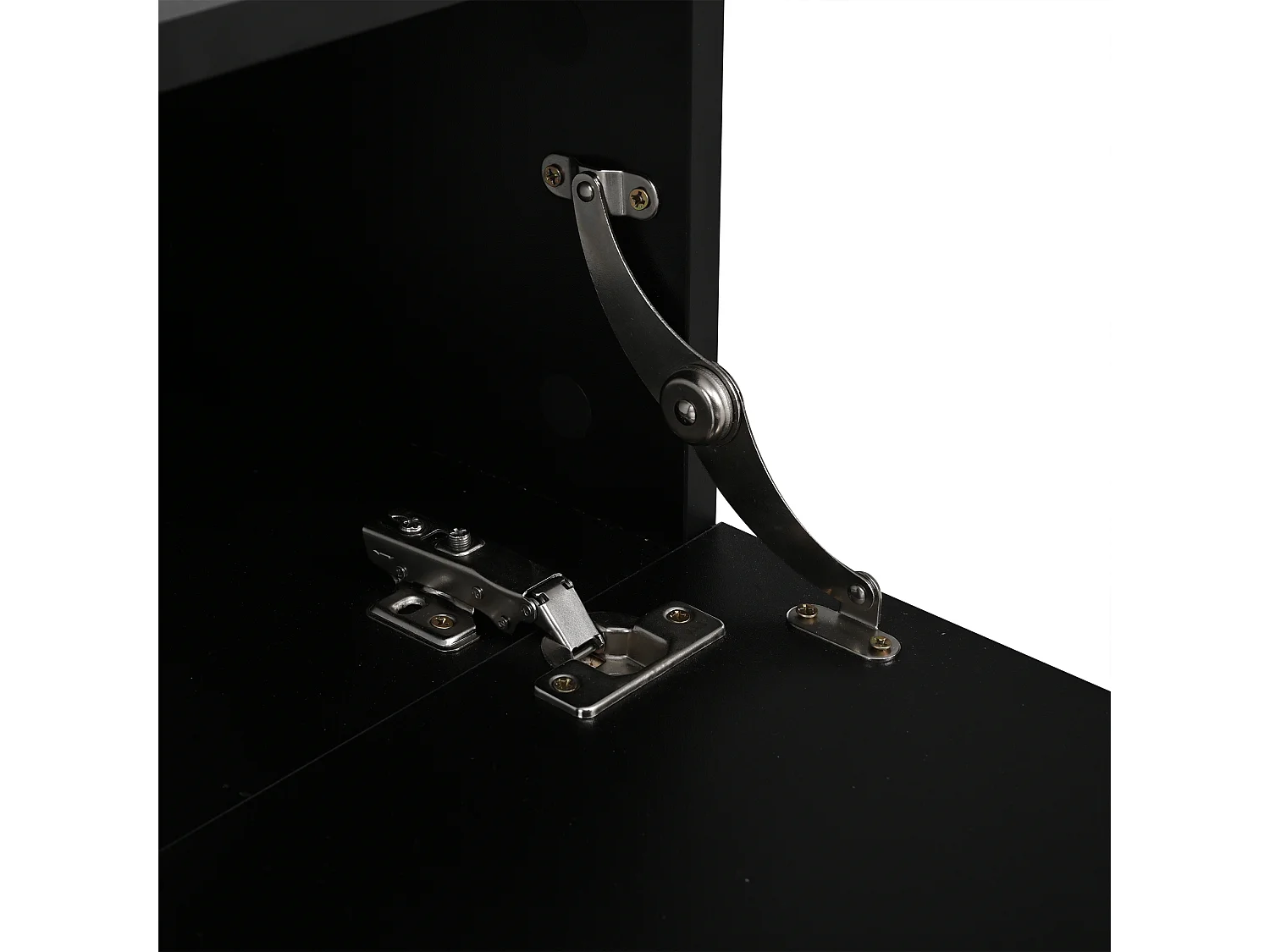 Wandmeubel TV 160x31x22 cm - LED-verlichting - 2 valluikdeuren - Glanzafwerking - Deeltjesplaten + MDF - Zwart