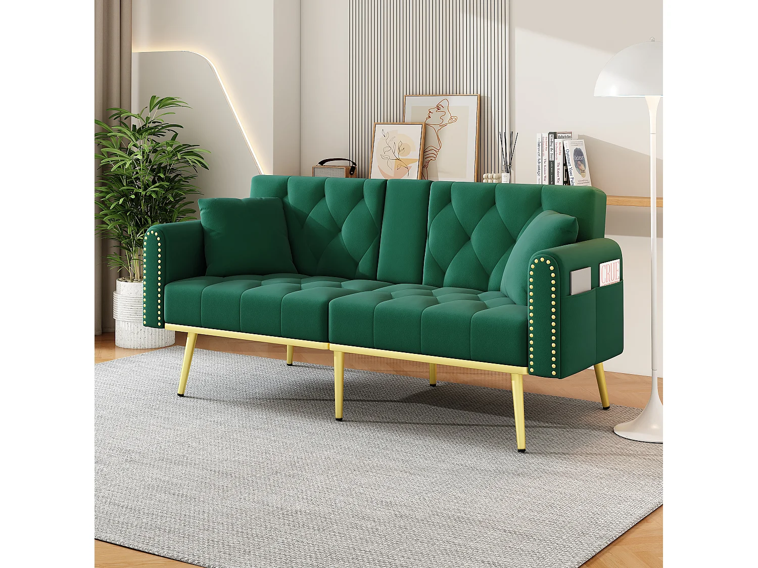 Canapé 2 places - avec fonction relax - trois positions d'inclinaison réglables - porte-gobelet inclus - vert