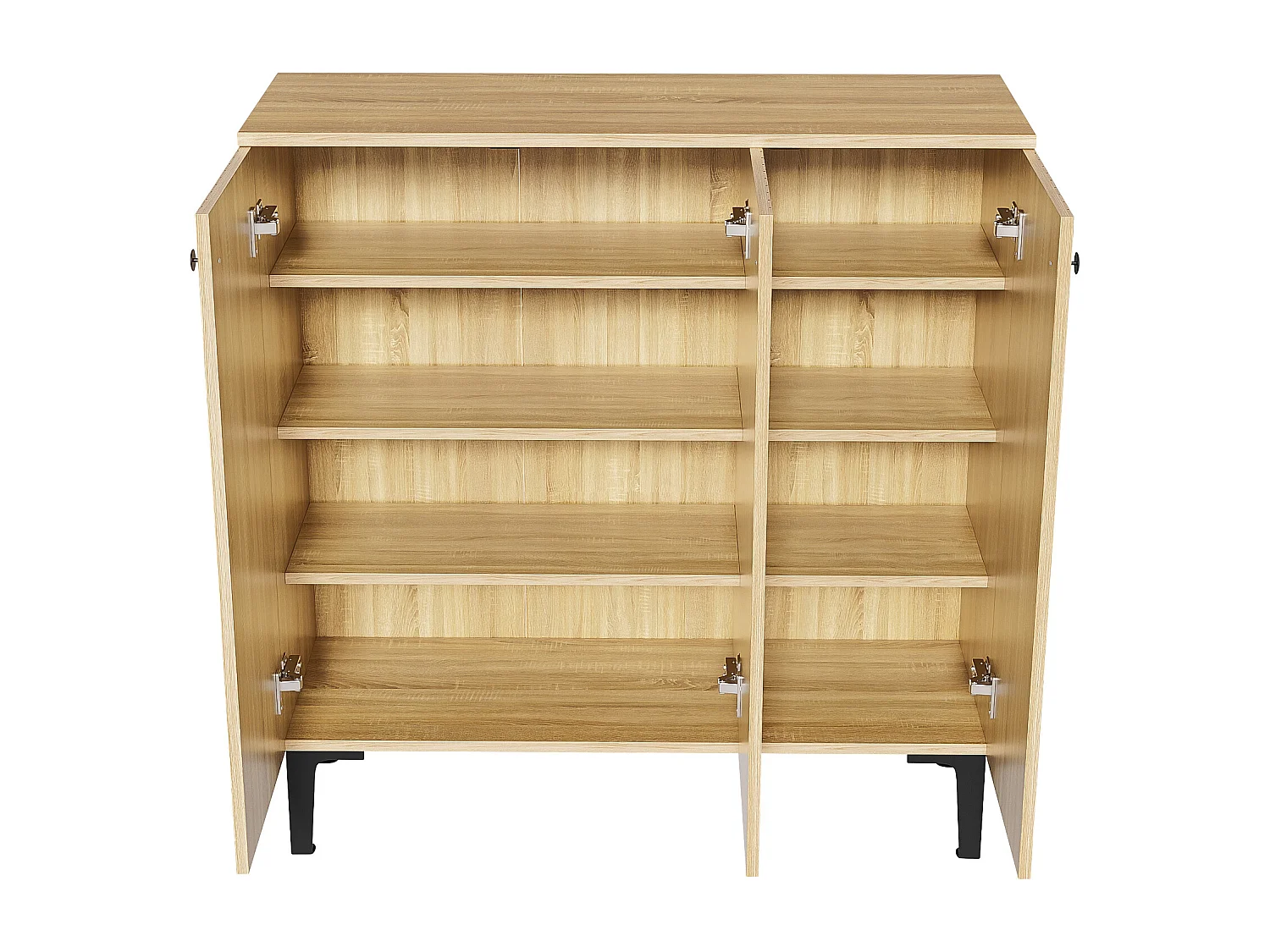 Meuble à chaussures moderne 90x32x94 cm - avec 3 portes - Étagères à plusieurs niveaux - aspect bois - Panneaux de particules - Naturel