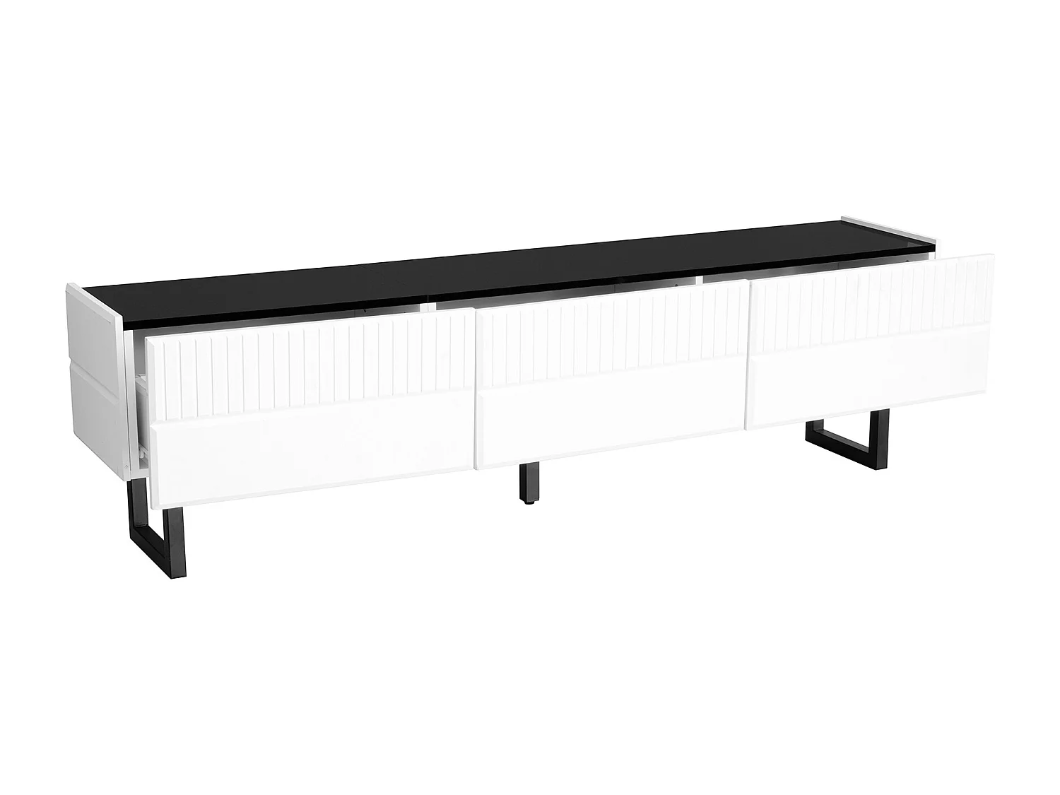 TV-Schrank 170x35x47cm - mit 3 Schubladen - Hochglanzlackierte Platte - Eisenfüße - MDF - Weiß und schwarz