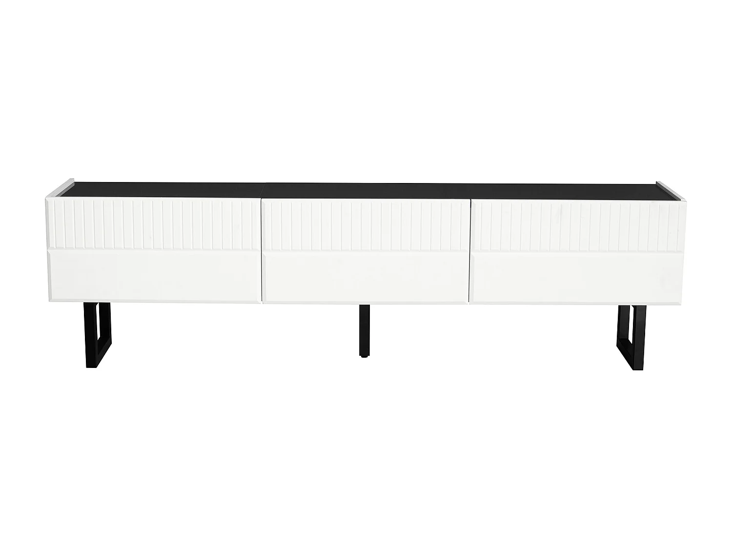 Mobile per TV 170x35x47cm - con 3 cassetti - Piano laccato brillante - Gambe in ferro - MDF - Bianco e nero