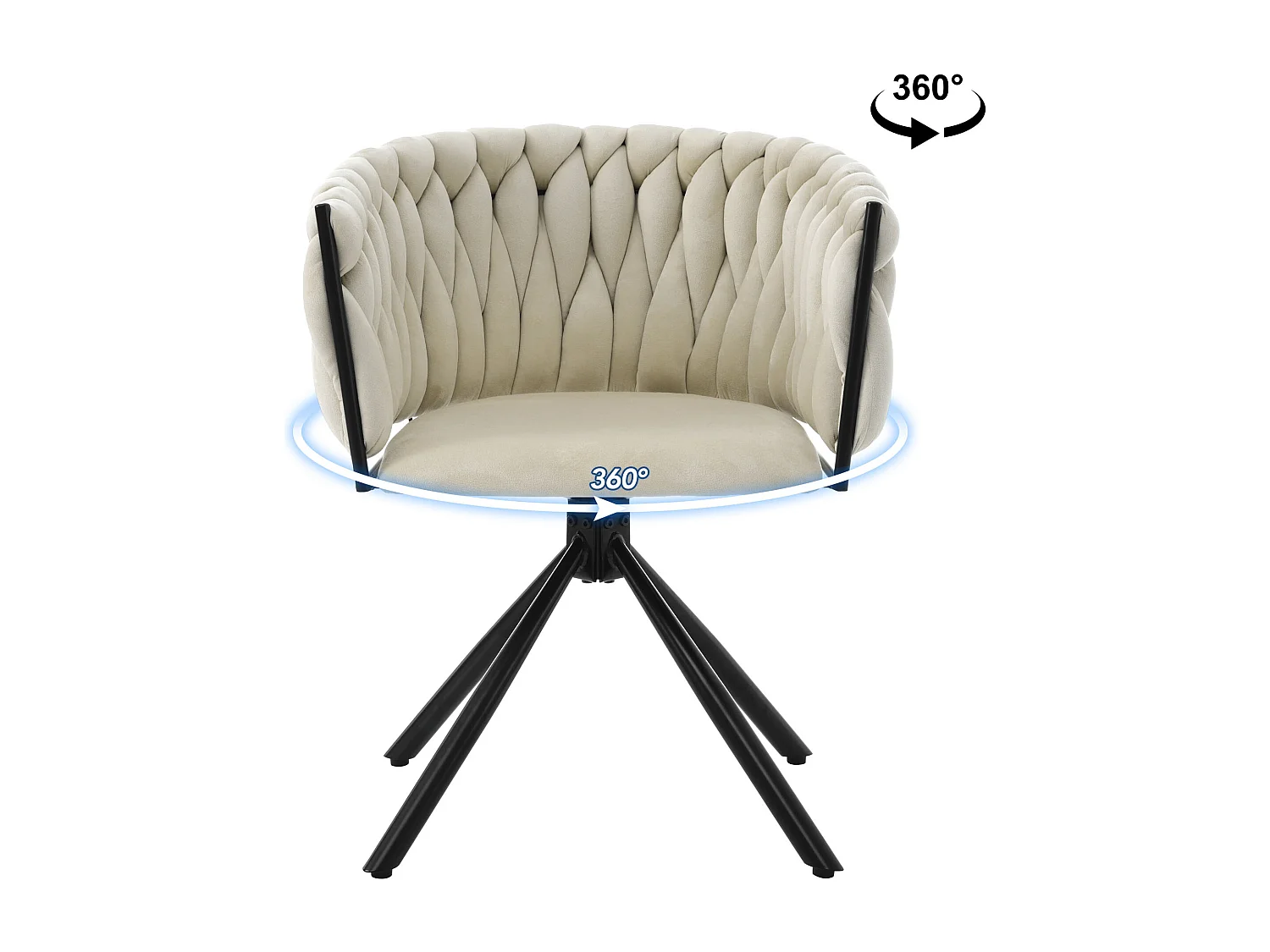 Poltrona girevole/poltrona di lusso di colore chiaro per soggiorno - 61 x 51,5 x 71 cm - 4 gambe in metallo - velluto - beige