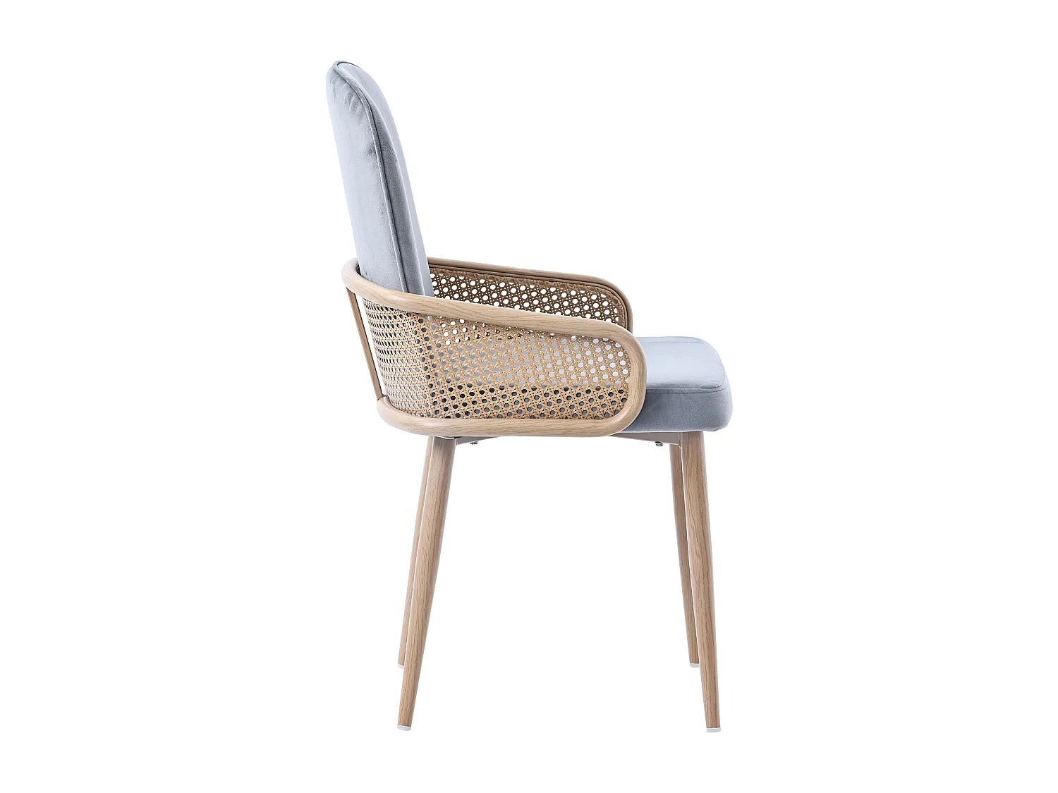 Set van 2 fluwelen eetkamerstoelen - 45 x 43 x 90 cm - rotan design - met 4 metalen poten - grijs