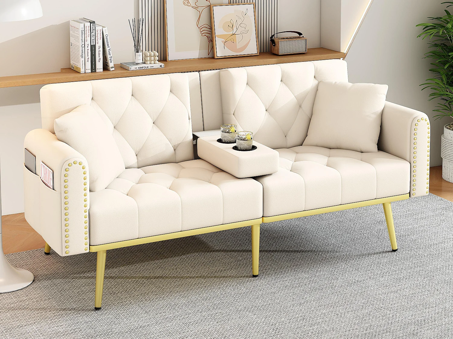 2-Sitzer Sofa - mit Relax-Funktion - drei verstellbare Neigungspositionen - Getränkehalter inklusive - beige