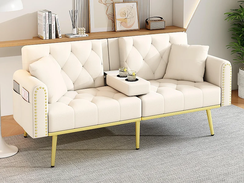 Sofá 2 lugares - com função relax - três posições de inclinação ajustáveis - porta-copos incluído - bege