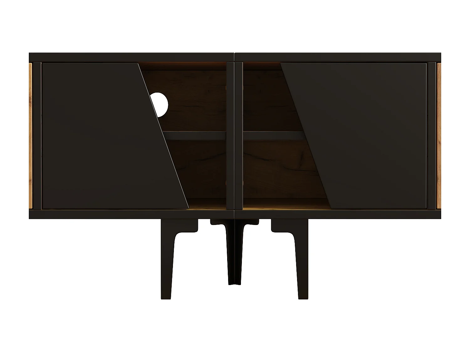 TV-Schrank 160x36,5x45 cm - mit Türen und Einlegeböden - Spanplatten - Natur + schwarz