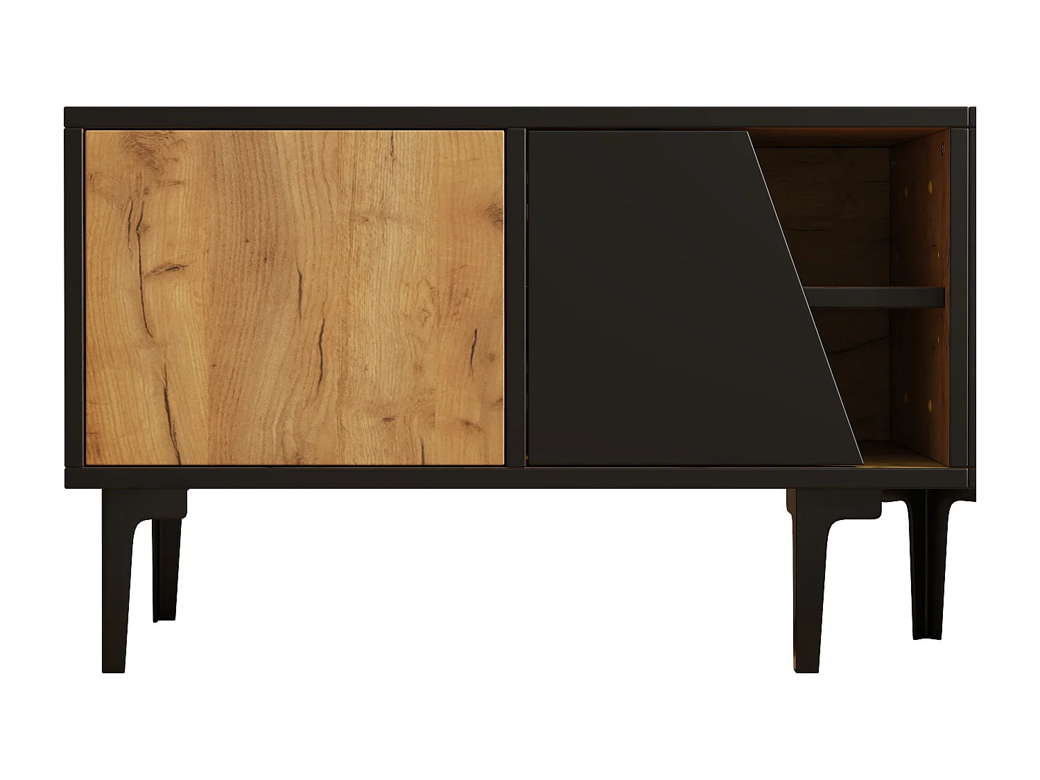 Meuble TV 160x36,5x45 cm - avec portes et étagères - Panneaux de particuless - Naturel + noir