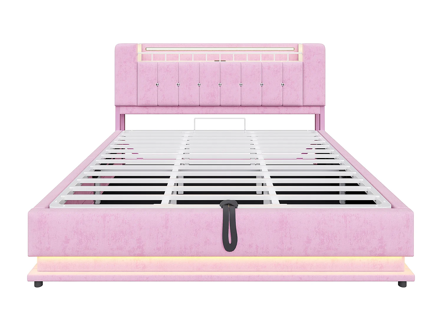 Lit coffre capitonné 180x200 cm - avec lumière LED - avec port USB - velours - rose (matelas non inclus)
