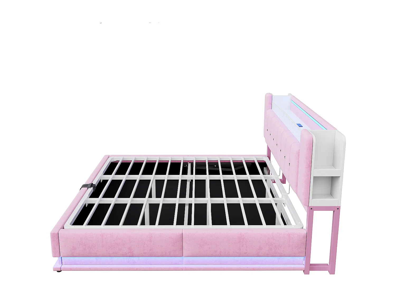 Lit coffre capitonné 180x200 cm - avec lumière LED - avec port USB - velours - rose (matelas non inclus)