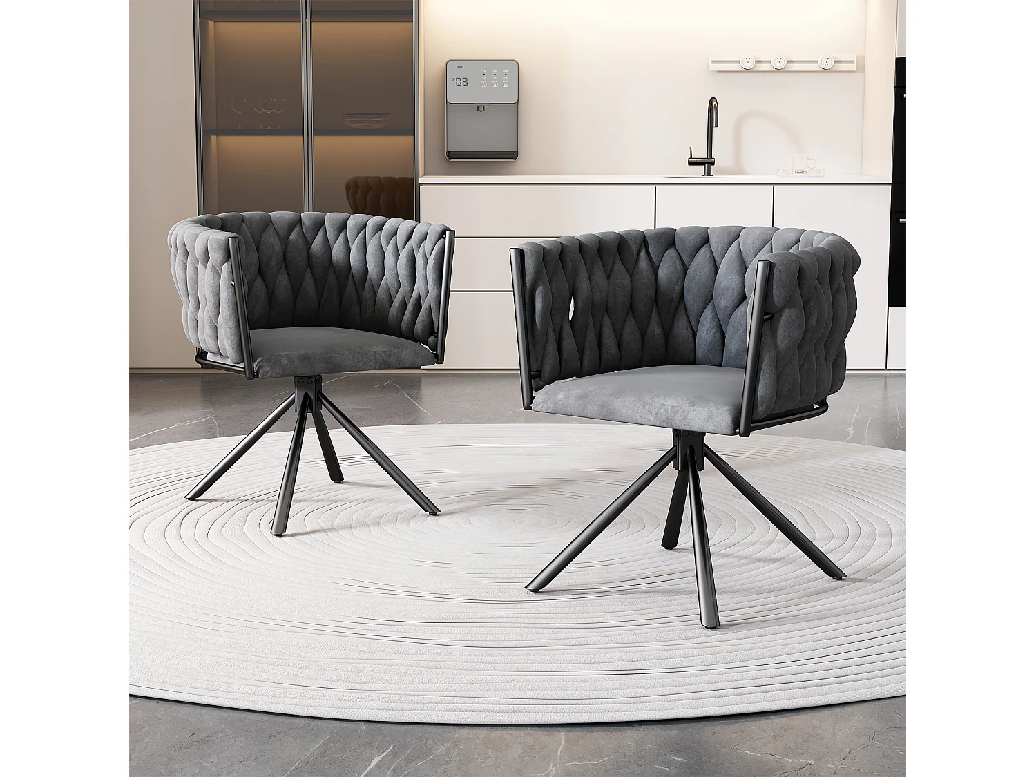 Lichte luxe draaistoel/fauteuil voor de woonkamer - 61 x 51,5 x 71 cm - 4 metalen poten - fluweel - grijs