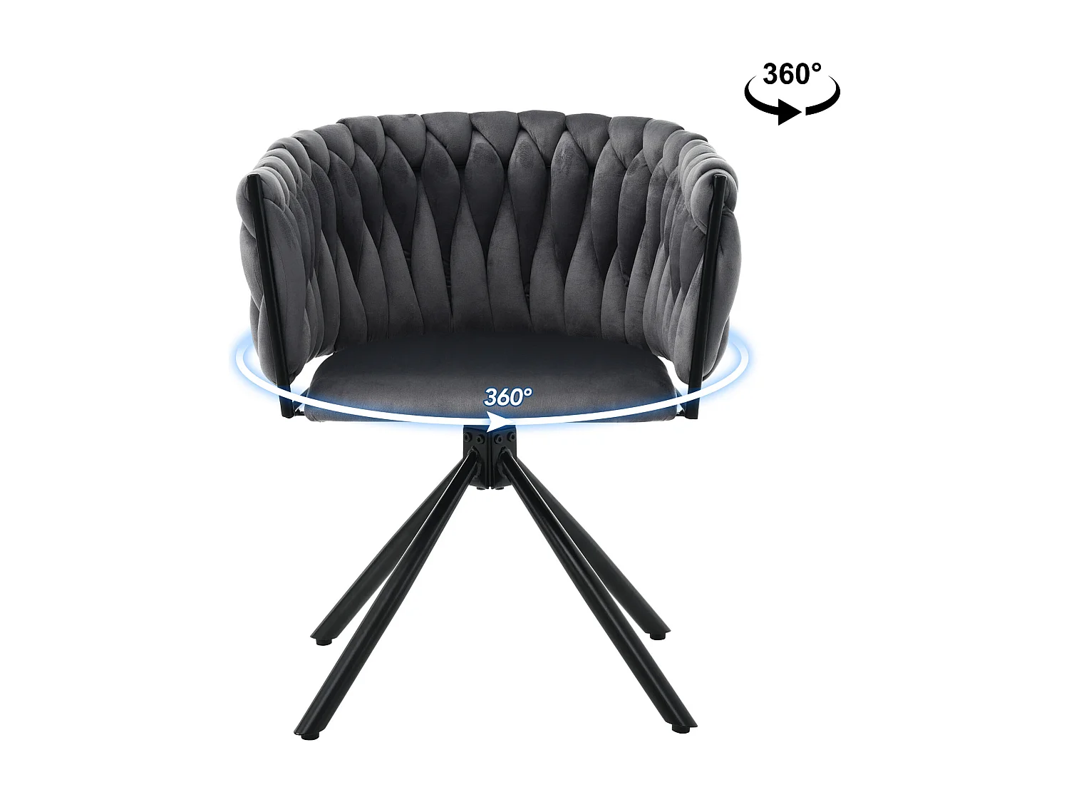 Chaise/fauteuil pivotant de luxe clair pour salon - 61 x 51.5 x 71 cm - 4 pieds en métal - velours - gris