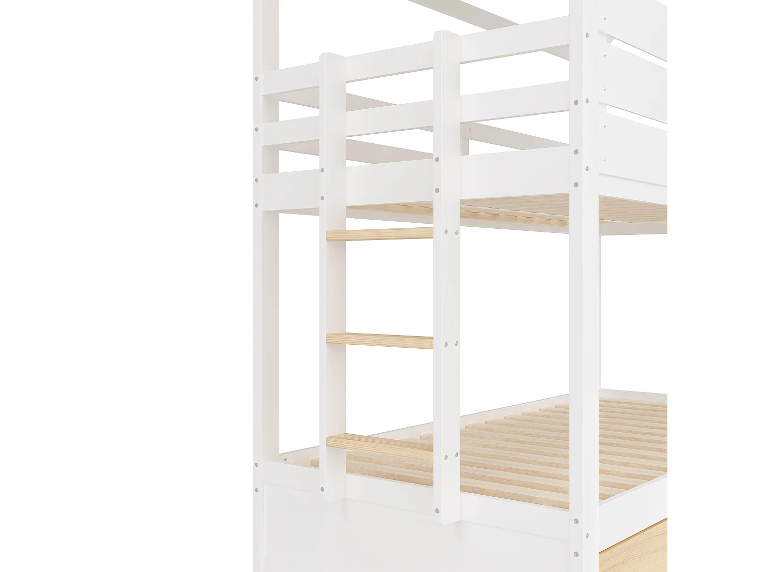 Stapelbed voor kinderen 90x200 cm - met glijbaan en uitklapbed - wit + natuur (zonder matras)