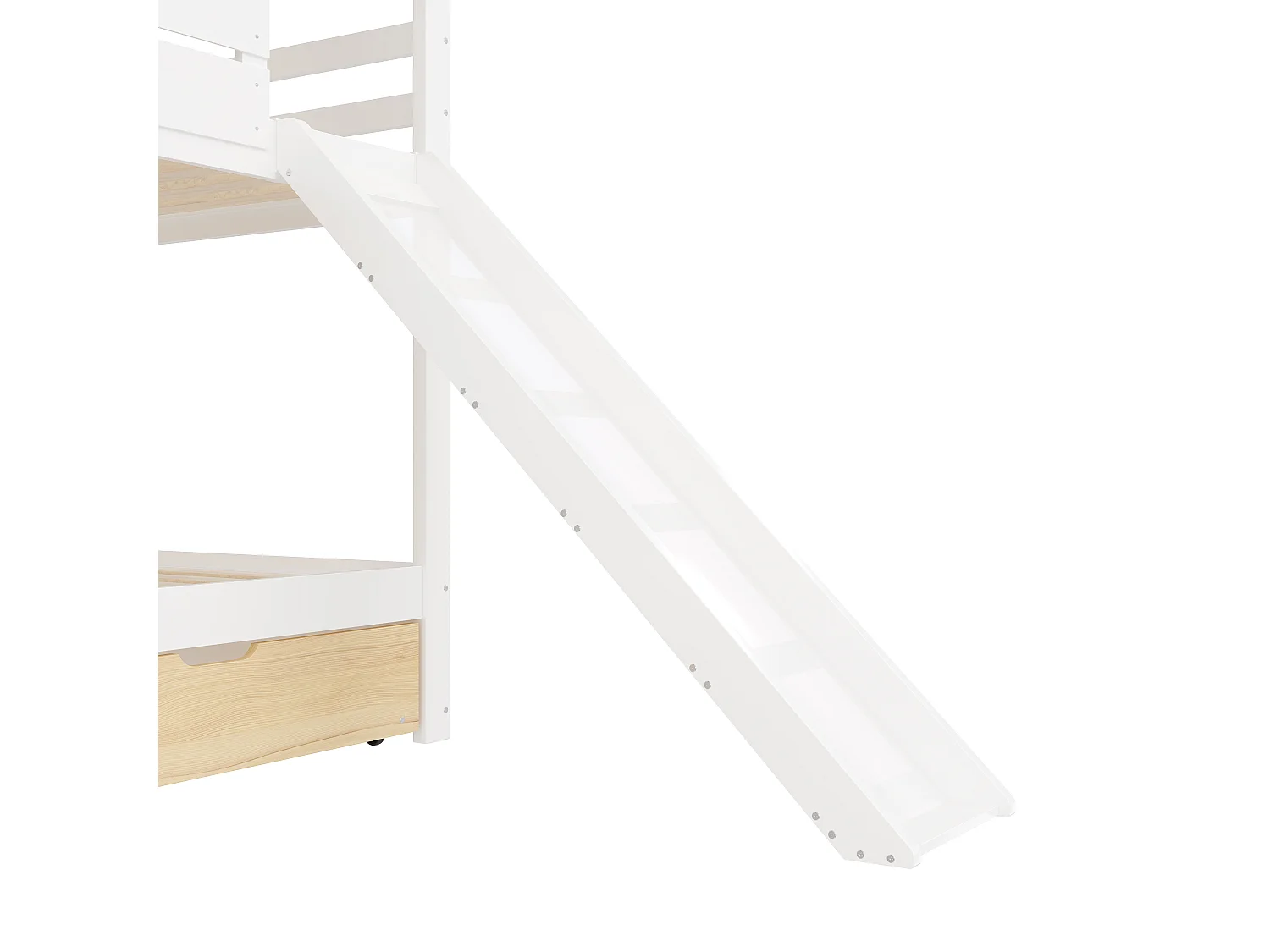 Stapelbed voor kinderen 90x200 cm - met glijbaan en uitklapbed - wit + natuur (zonder matras)